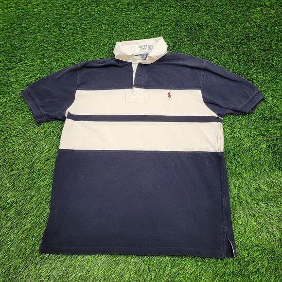 Ralph-Lauren Colorblock Polo Shirt Medium 20x27 Blue Red Pony - Picture 1 of 15